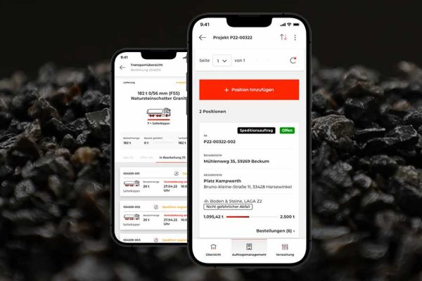 Alle Aufträge im Überblick: Die App vernetzt Speditionen, Bauunternehmen und Anbietende.